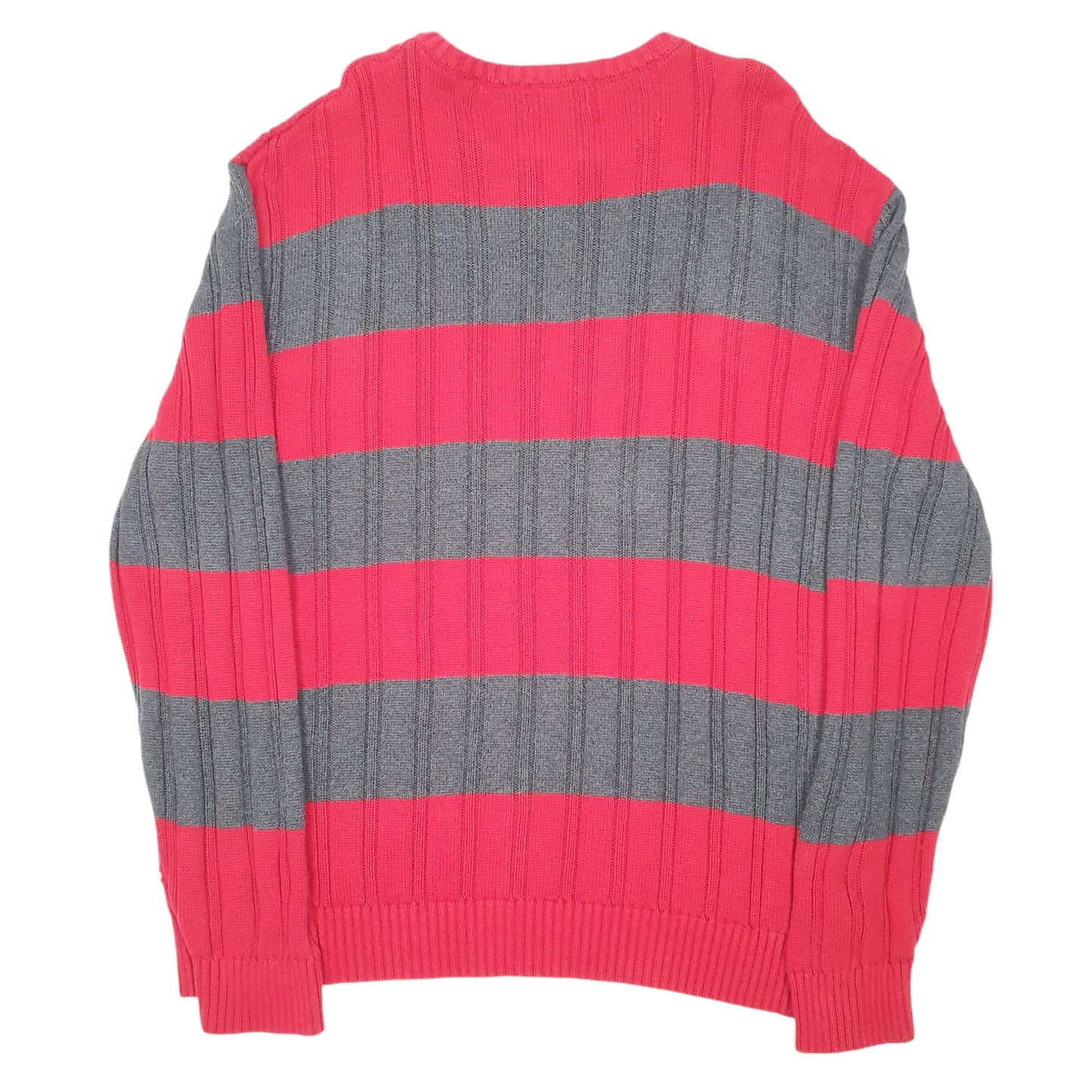 Mens Red Nautica Knit Cable Striped Crewneck Jumper
