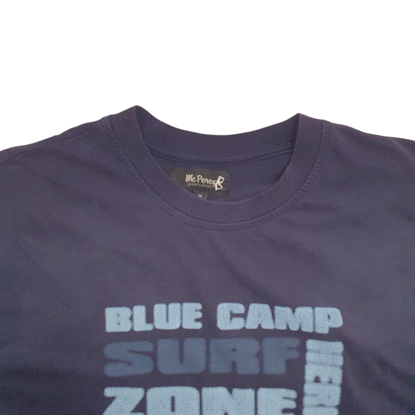 Mens Navy MC Percy Blue Camp Surf Zone Spellout Short Sleeve T Shirt