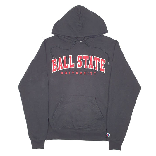 Mens Black Champion Ball State University USA Spellout Hoodie Jumper