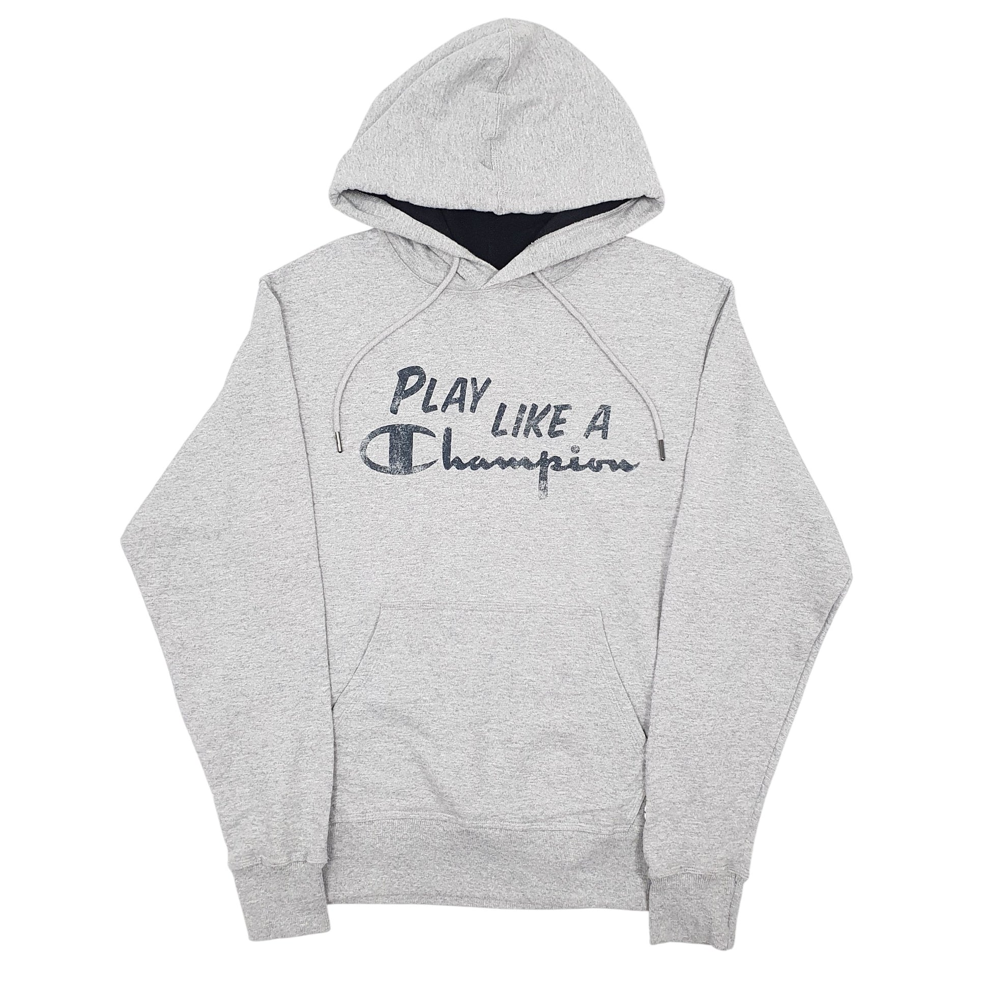 Mens Grey Champion Spellout Hoodie Jumper