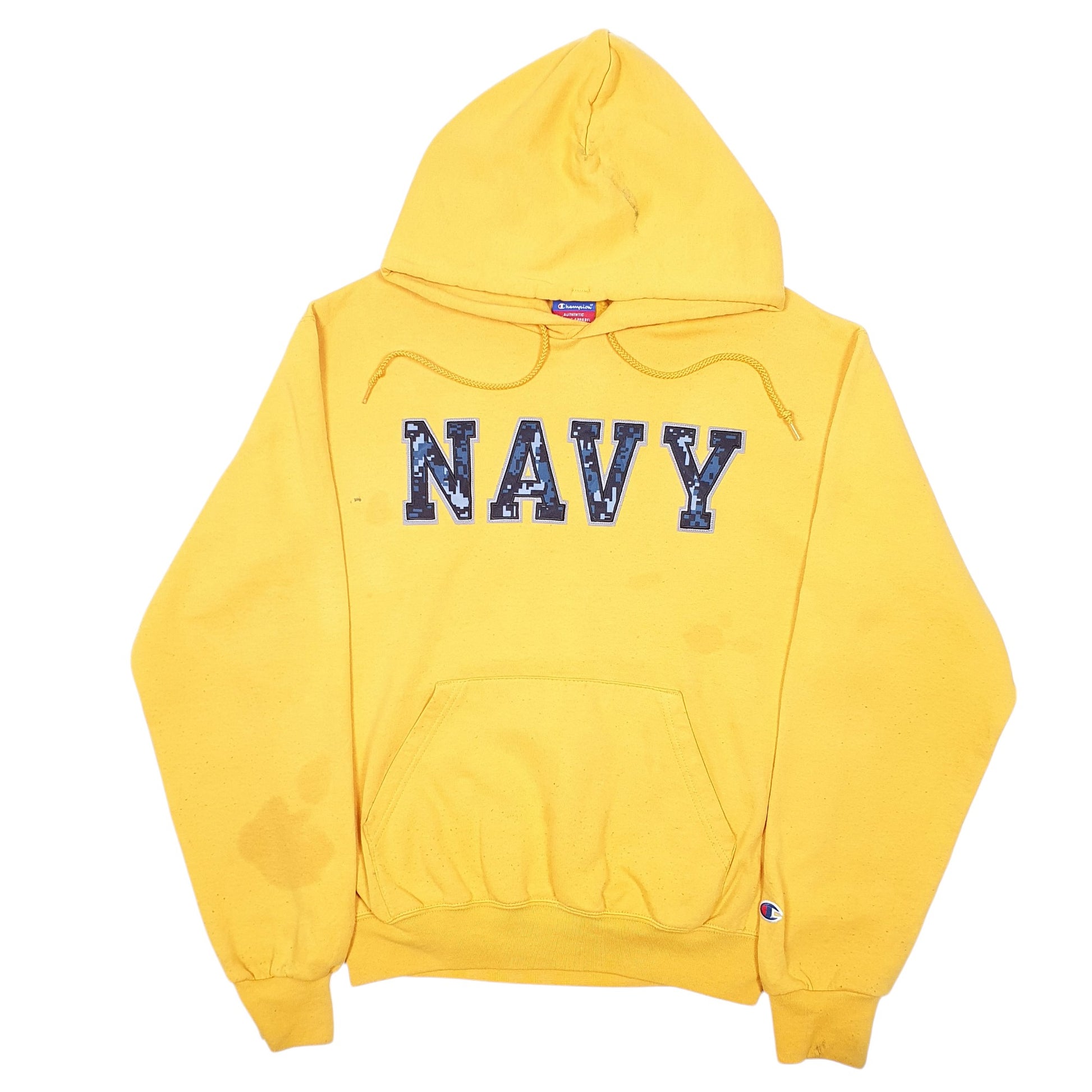 Mens Yellow Champion US Navy Spellout USN Hoodie Jumper