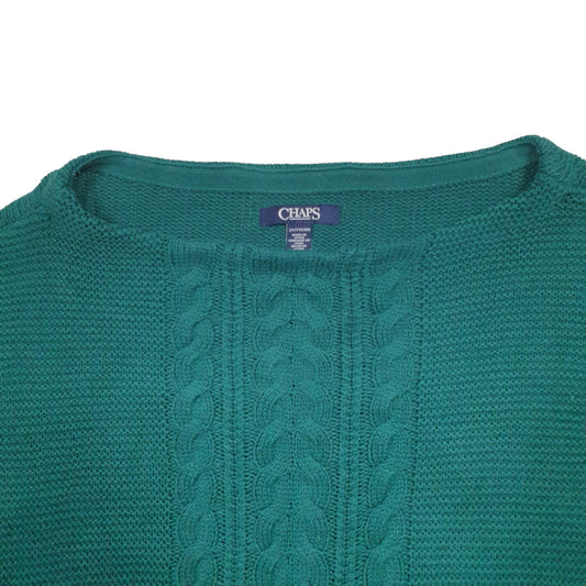 Womens Green Chaps Cable Knit Crewneck Jumper