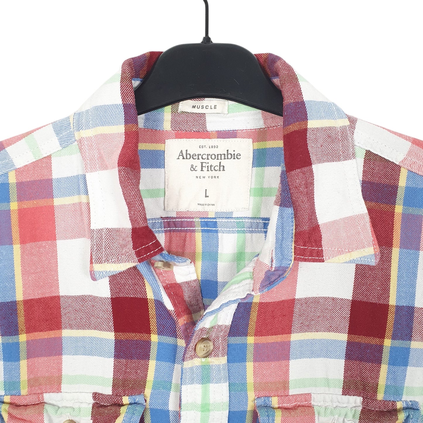 Mens White Abercrombie & Fitch Muscle Flannel New York Long Sleeve Shirt