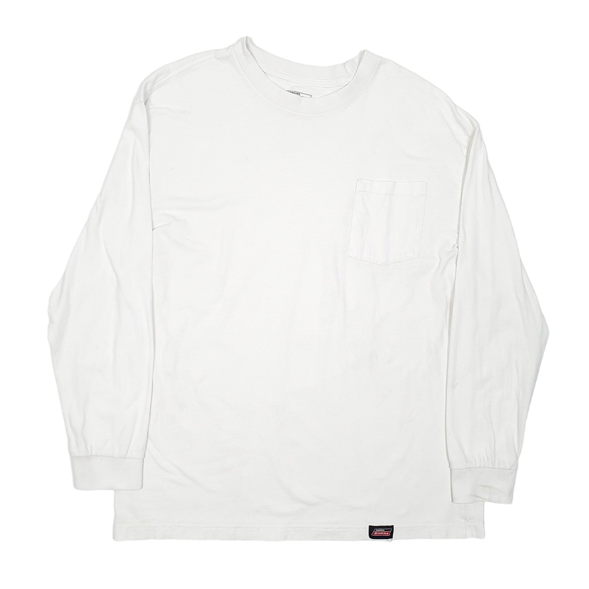 Mens White Dickies Pocket Workwear Long Sleeve T Shirt