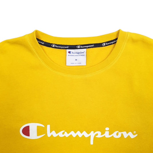 Mens Yellow Champion Spellout Crewneck Jumper