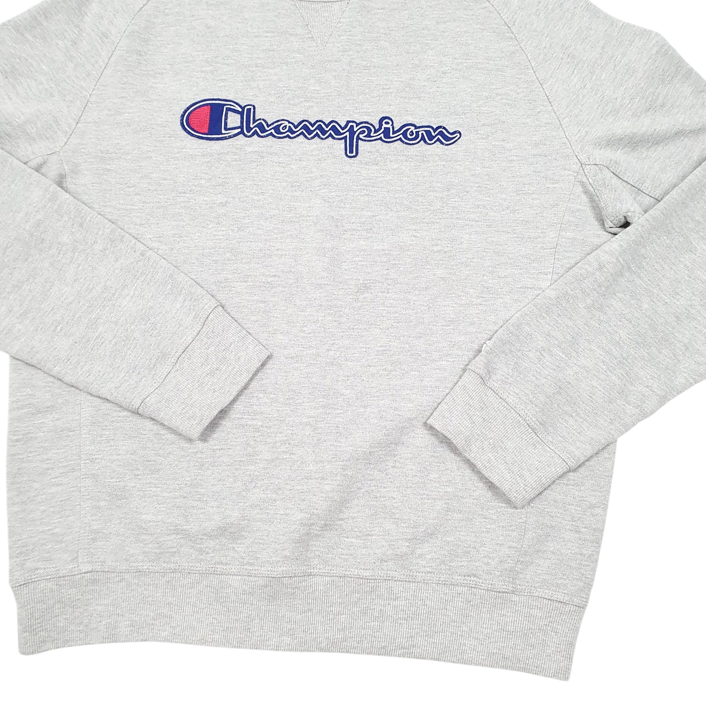 Mens Grey Champion Script Raglan Crewneck Jumper