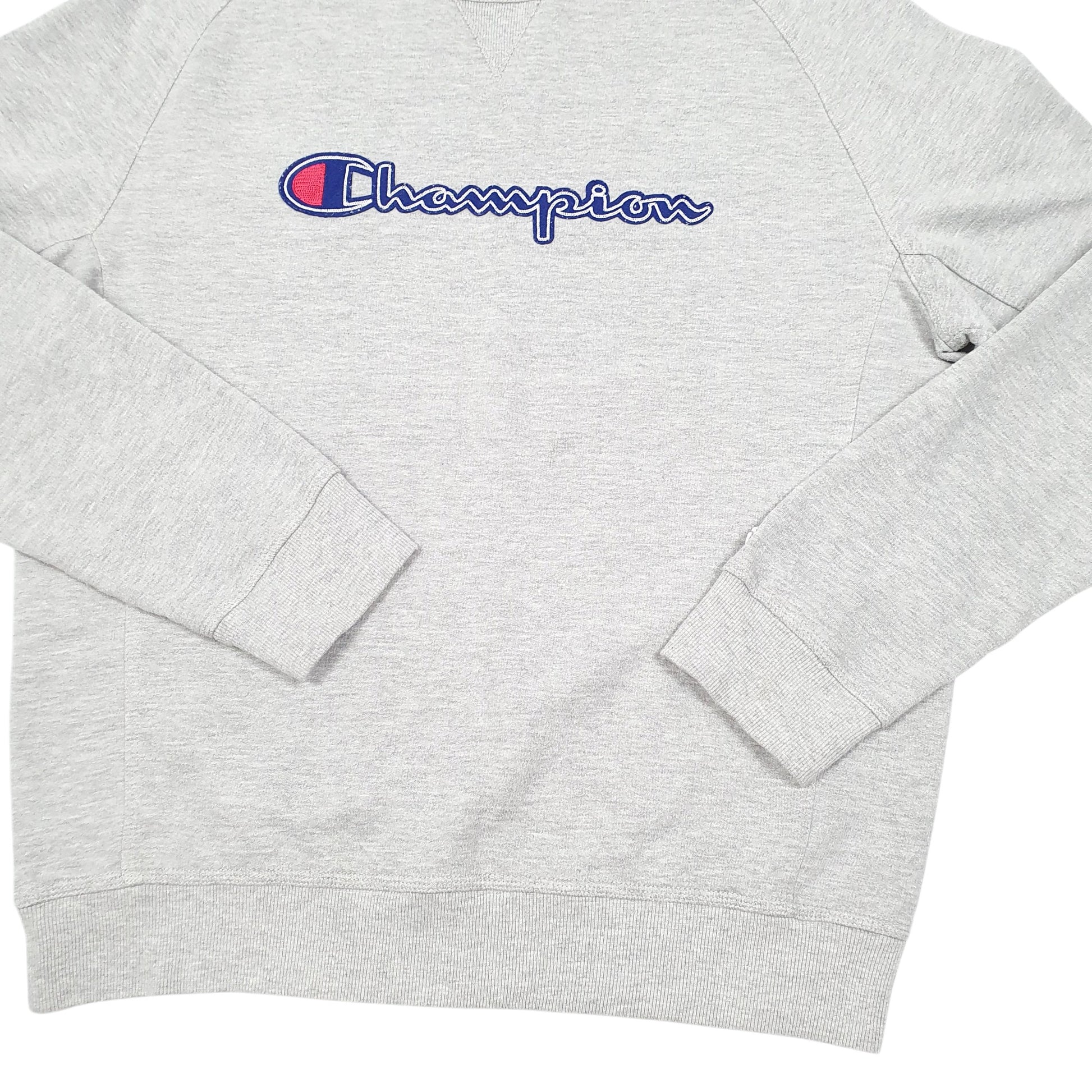 Mens Grey Champion Script Raglan Crewneck Jumper