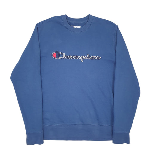 Mens Blue Champion Spellout Crewneck Jumper