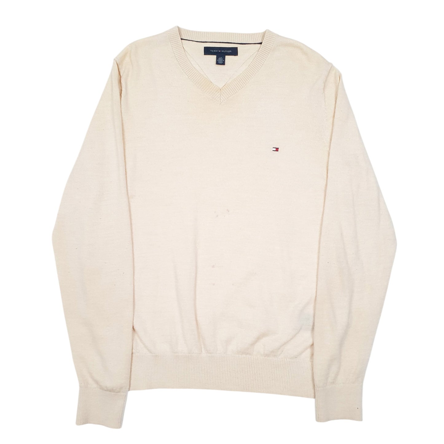 Mens Cream Tommy Hilfiger Knit V Neck Jumper