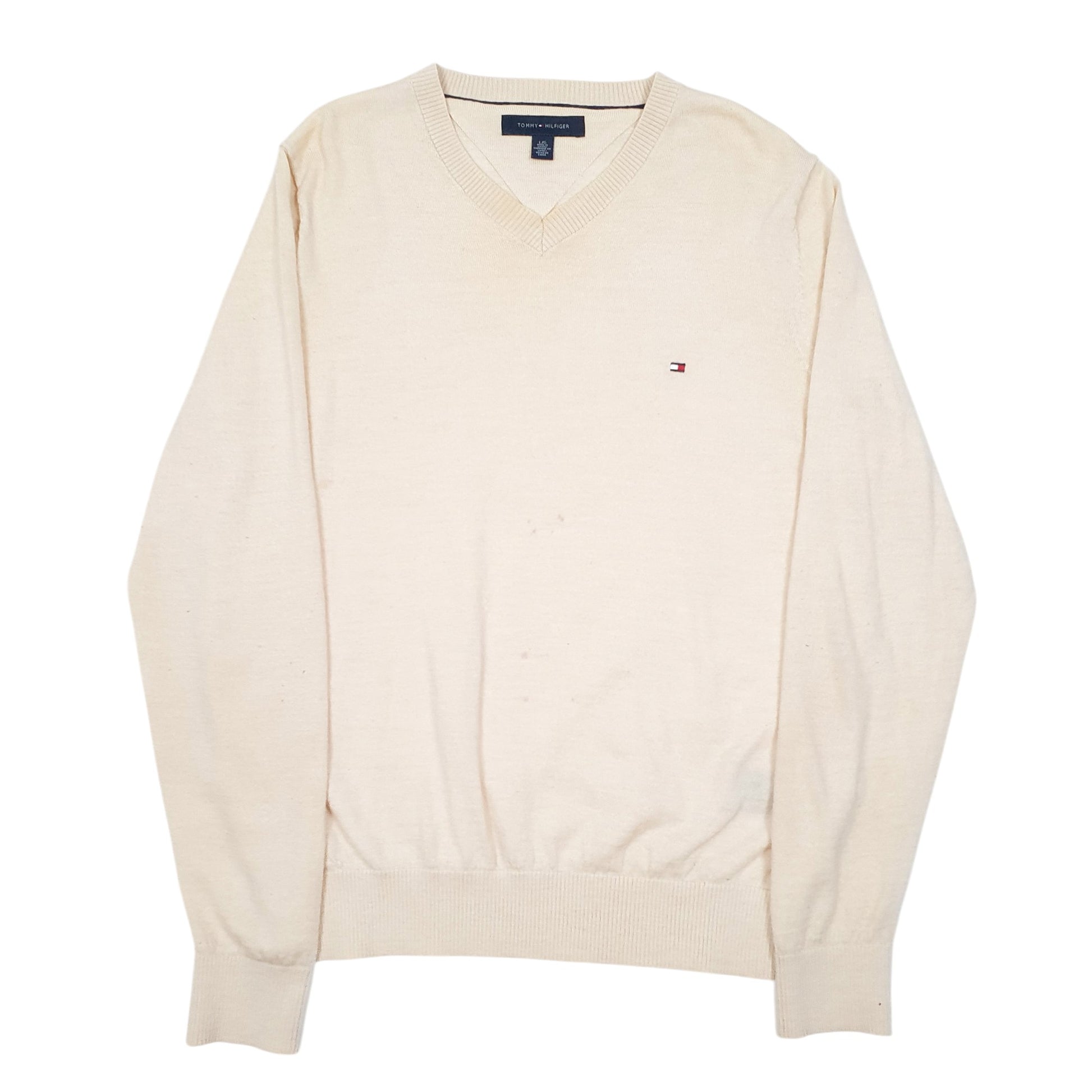 Mens Cream Tommy Hilfiger Knit V Neck Jumper