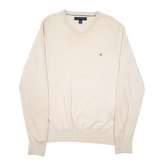 Mens Cream Tommy Hilfiger Knit V Neck Jumper