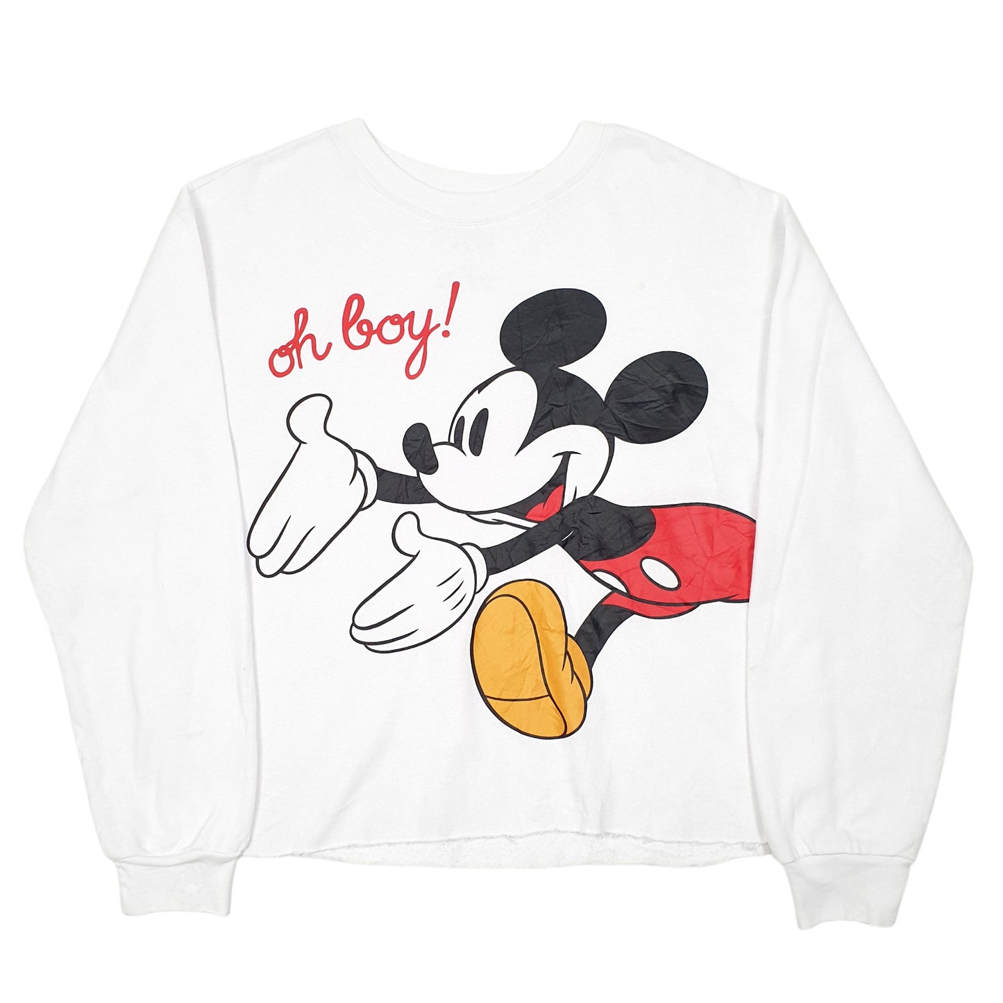 Womens White Disney Cropped Mickey Mouse Crewneck Jumper