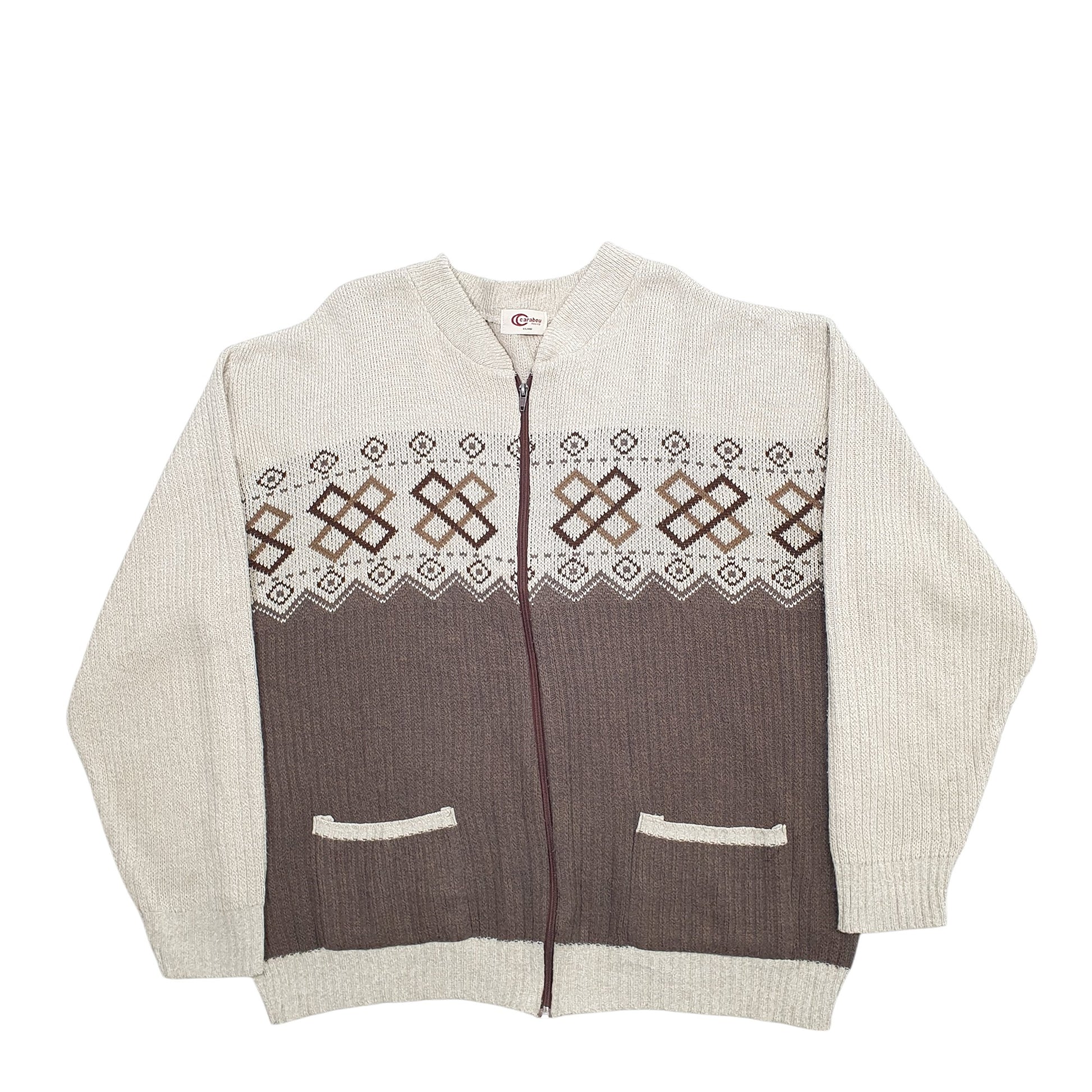 Mens Beige Carabou  Full Zip Jumper