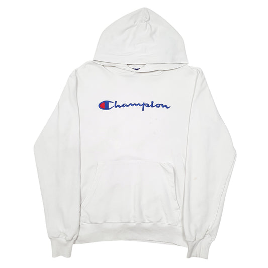 Mens White Champion Script Hoodie Jumper