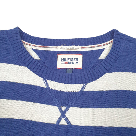 Mens Navy Tommy Hilfiger Denim Knit Striped Crewneck Jumper