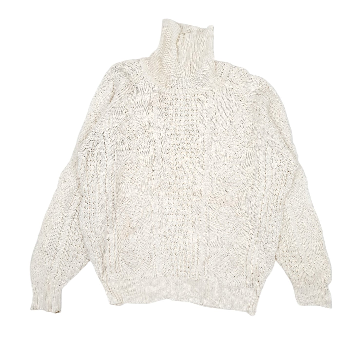 Mens Cream American Weekend Vintage Cable Knit Knitwear. Turtle Neck Jumper