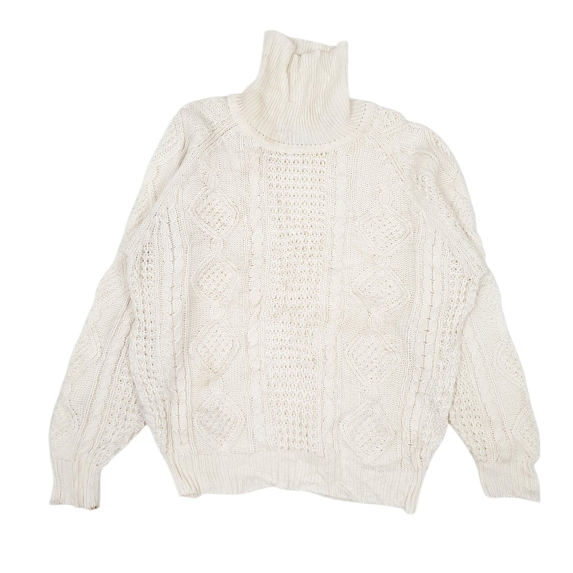 Mens Cream American Weekend Vintage Cable Knit Knitwear. Turtle Neck Jumper