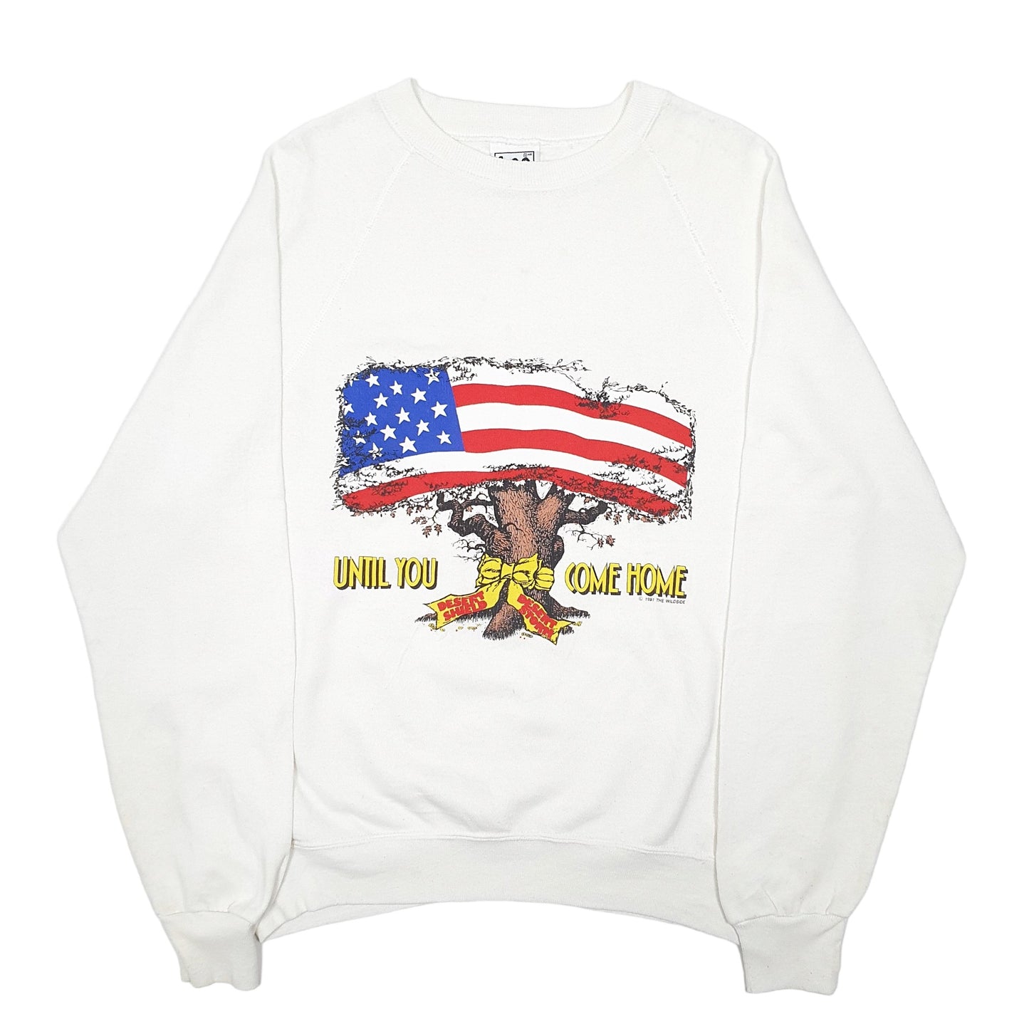 Mens Cream Lee Desert Storm 1991 Troops Vintage Made In USA Crewneck Jumper