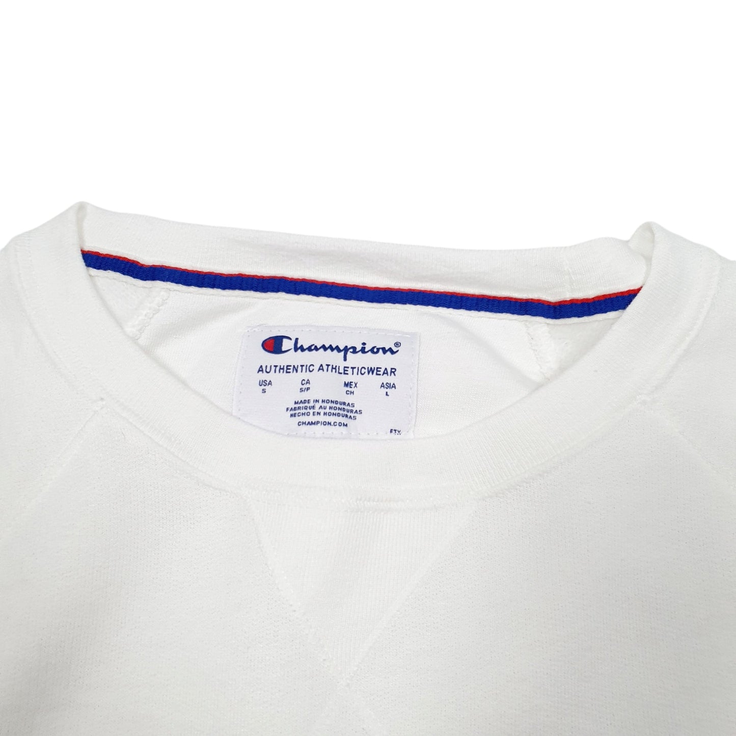 Womens White Champion Raglan Script Crewneck Jumper