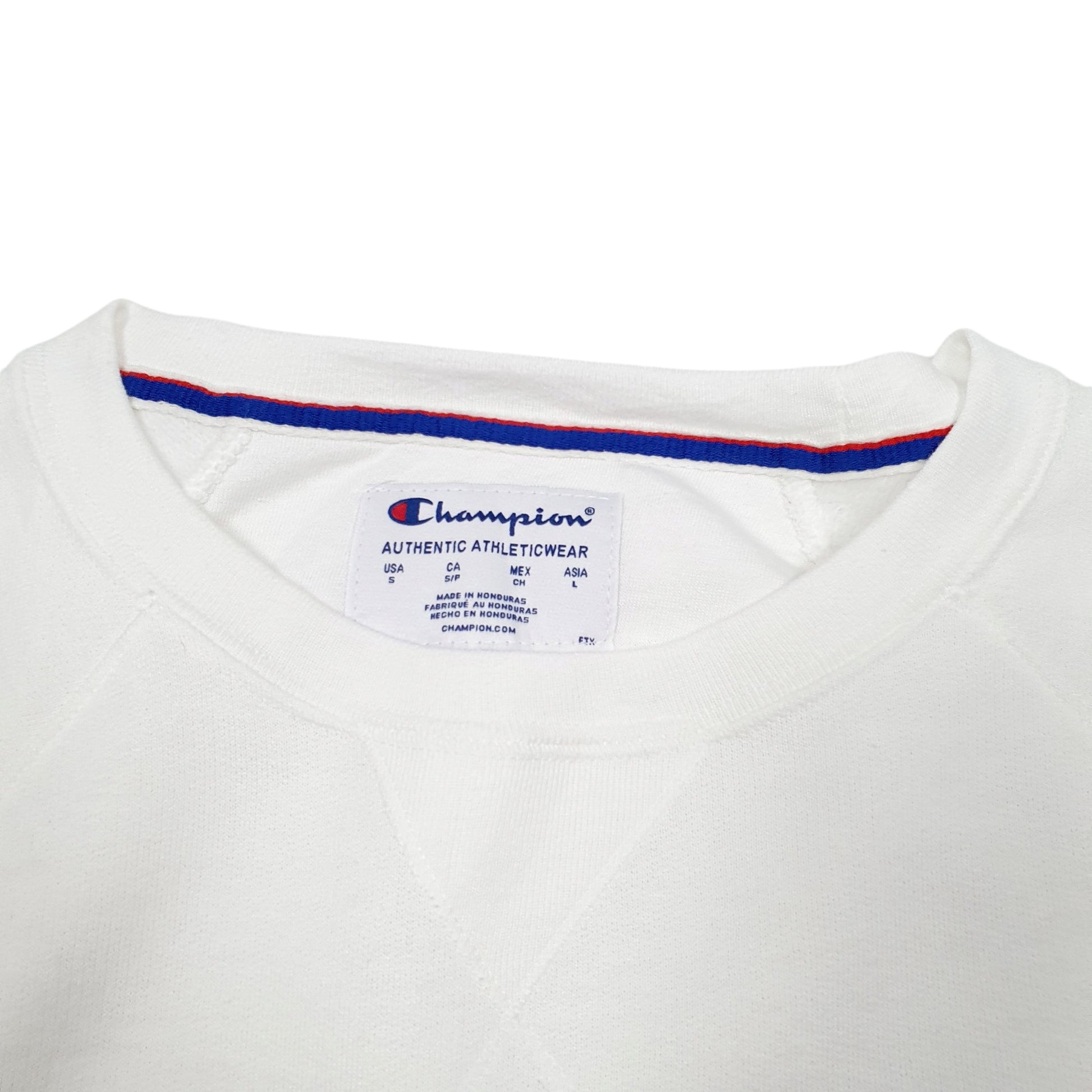 Womens White Champion Raglan Script Crewneck Jumper