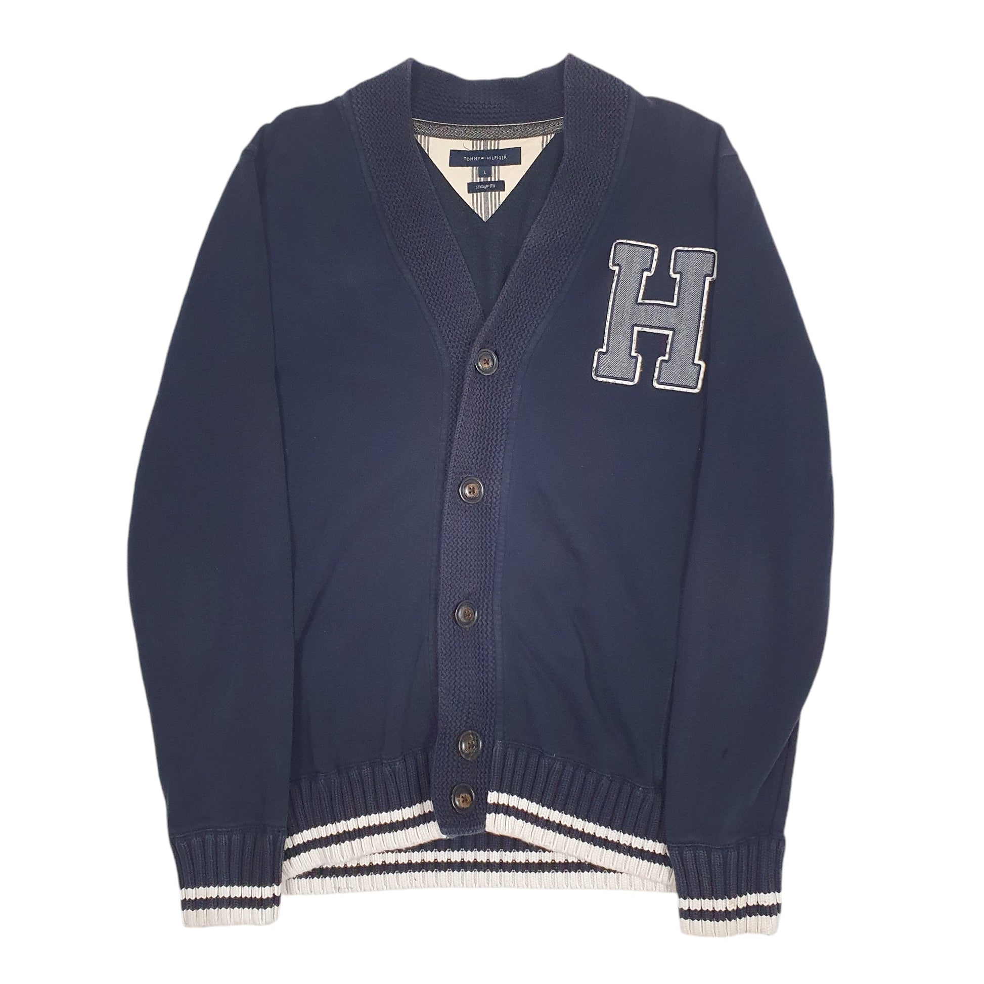 Mens Tommy Hilfiger Navy Cardigan Knit Vintage Fit Jumper L