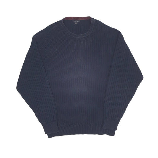 Mens Navy Nautica Knitwear Ribbed Crewneck Jumper