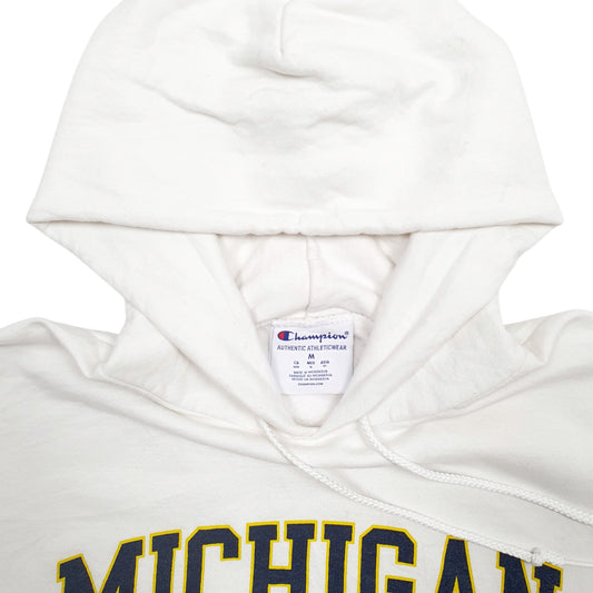 Mens White Champion Michigan Spellout Hoodie Jumper