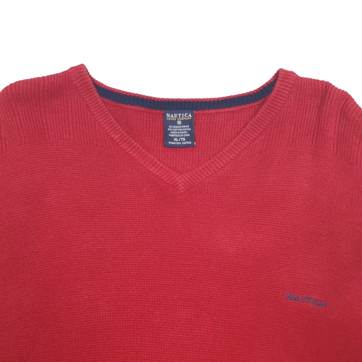 Mens Red Nautica Knit Crewneck Jumper
