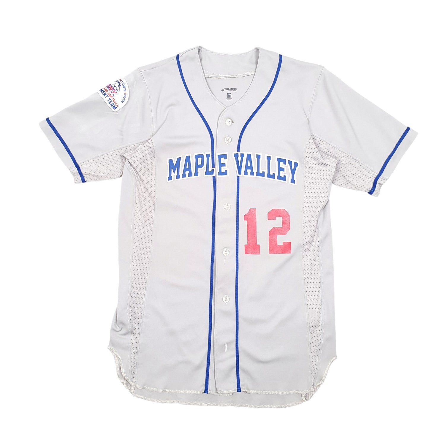 Mens Grey Champro Sports Baseball Jersey Maple Valley Little League Short Sleeve T Shirt