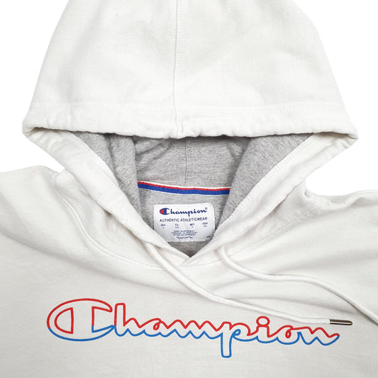 Mens Cream Champion Spellout Hoodie Jumper