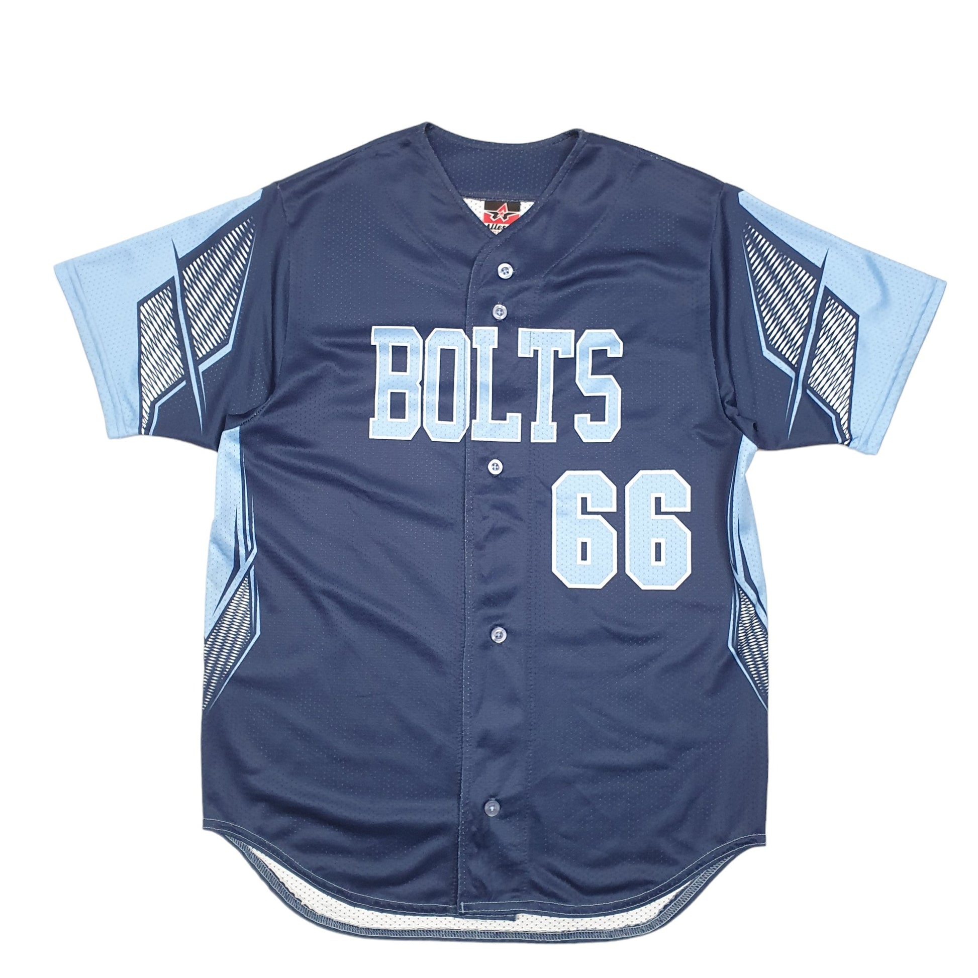 Mens Navy Alleson Athletic Baseball Jersey Bolts USA Short Sleeve T Shirt