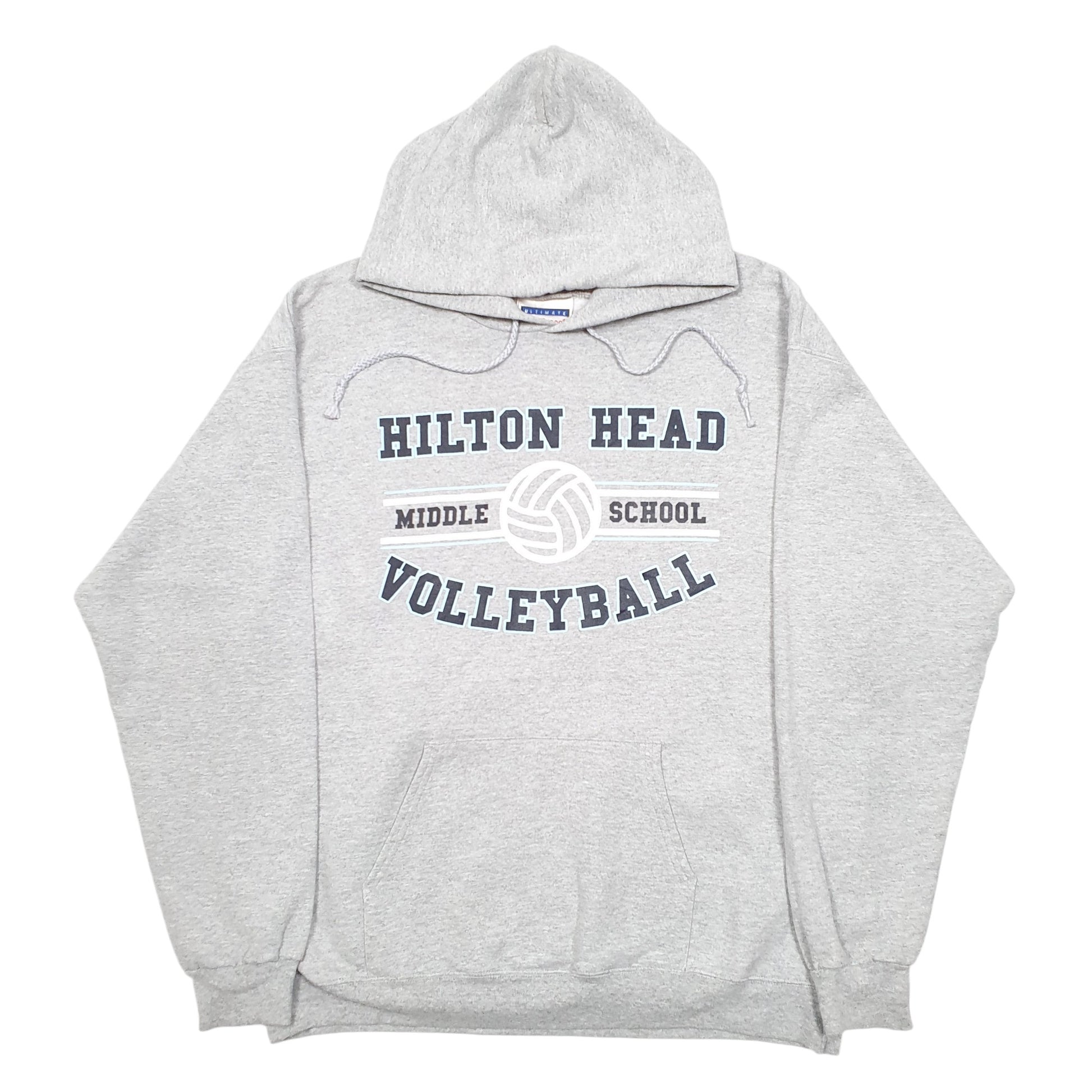 Mens Grey Hanes Hilton Head Volleyball USA Spellout Hoodie Jumper