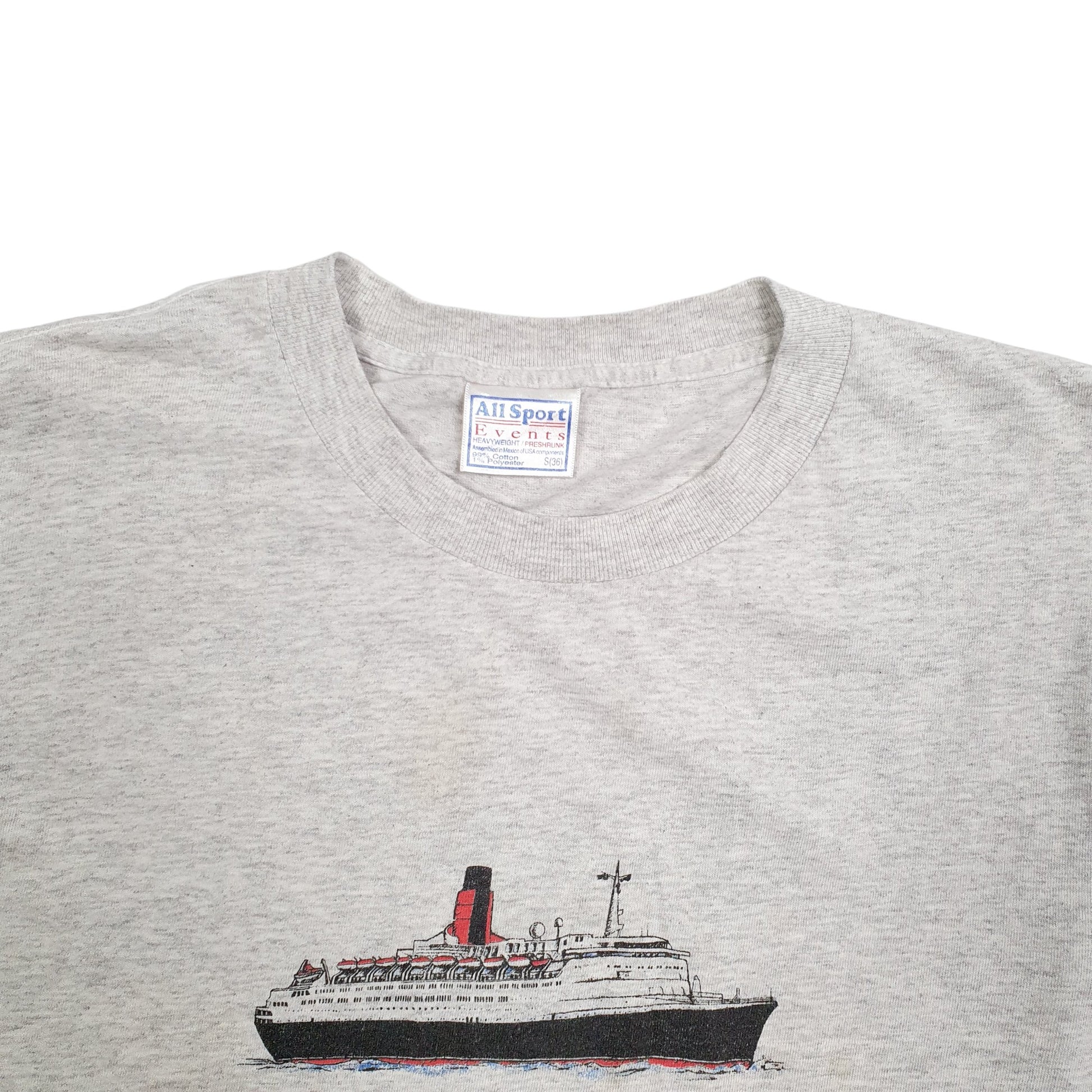 Womens Grey Allsport Single Stitch Vintage 90s Queen Elizabeth 2 Short Sleeve T Shirt