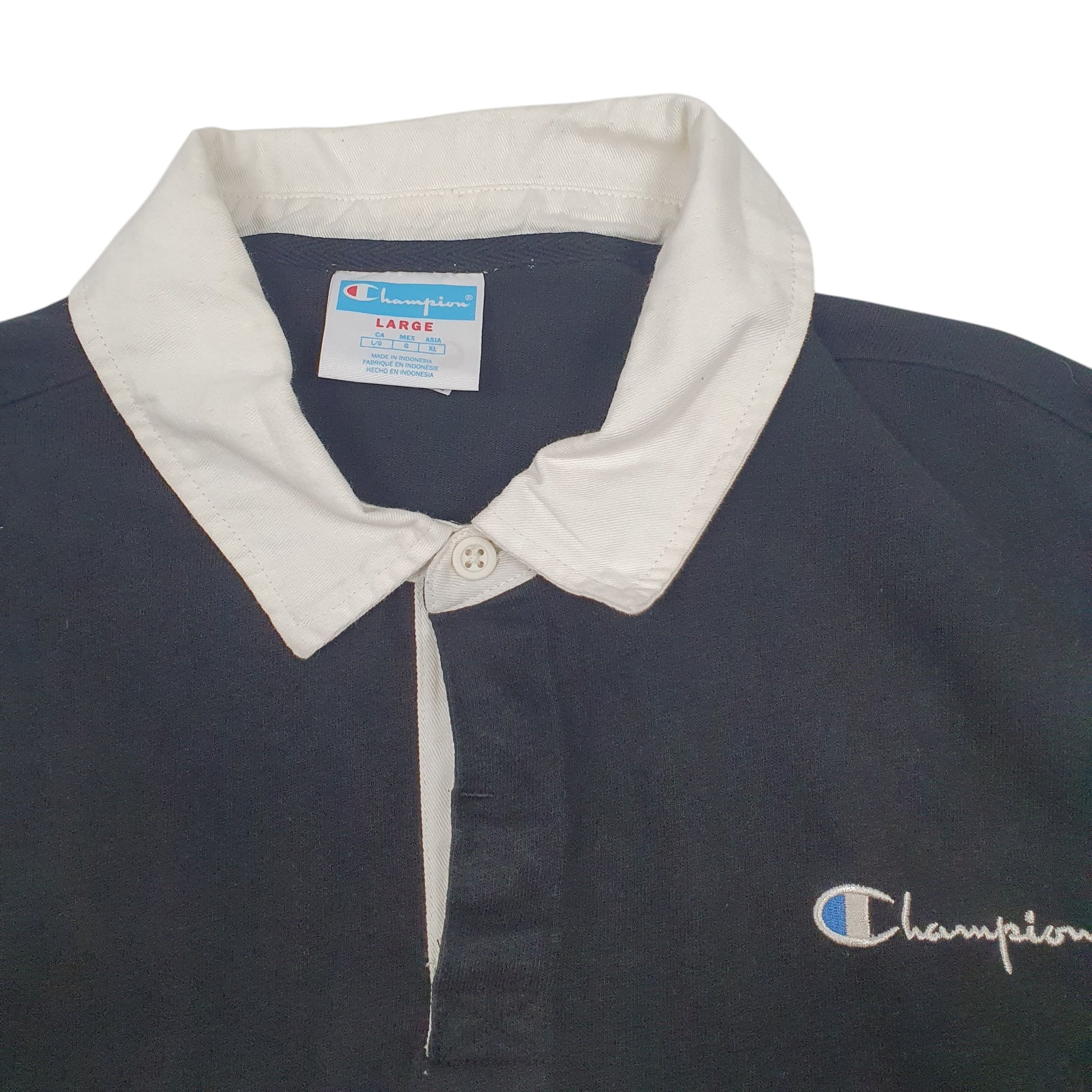 Mens Black Champion Button Up Rugby Shirt Quarter Zip Jumper