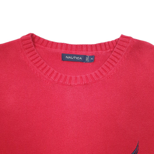 Mens Red Nautica Knit Crewneck Jumper