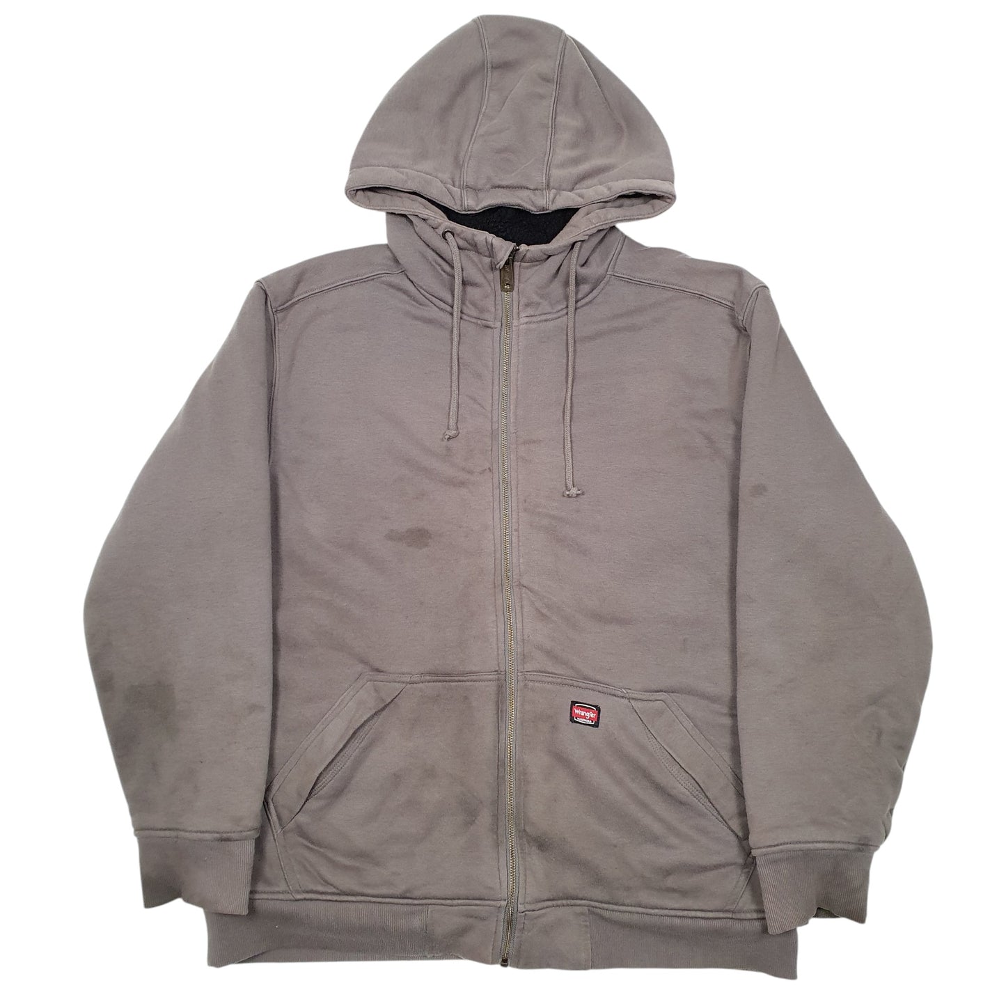 Mens Grey Wrangler Hoodie Fleece Lined Workwear Full Zip Jumper