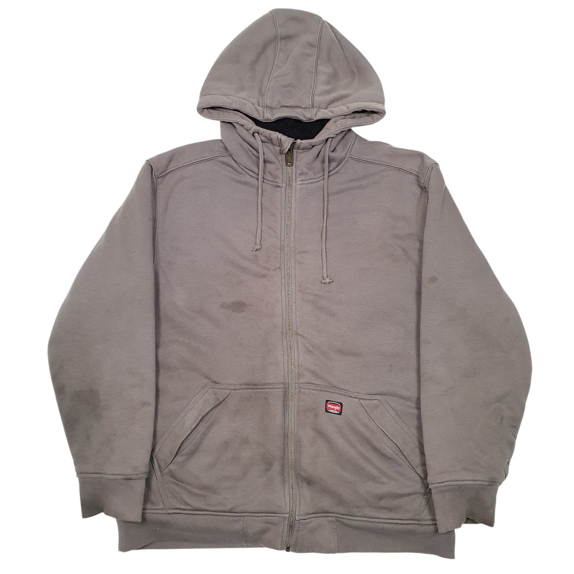 Mens Grey Wrangler Hoodie Fleece Lined Workwear Full Zip Jumper