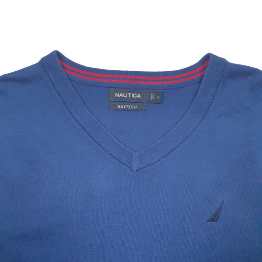 Mens Navy Nautica Knit V Neck Crewneck Jumper