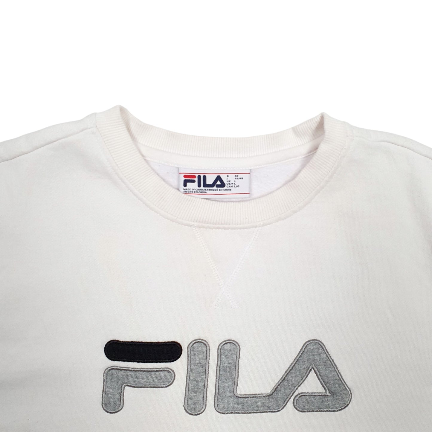 Womens White Fila Spellout Crewneck Jumper