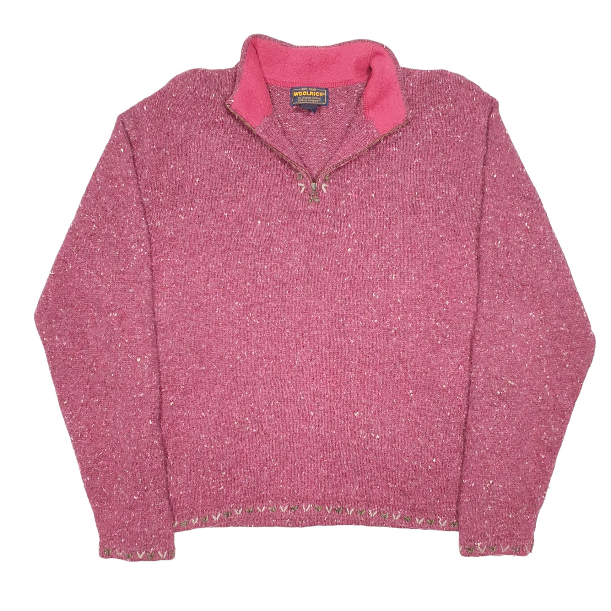 Womens Pink Woolrich Knit Hiking Camping Outdoors Quarter Zip Jumper