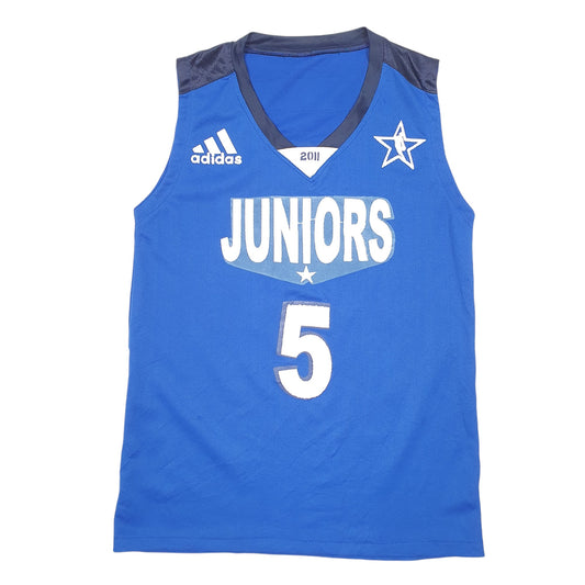 Mens Blue Adidas Basketball Vest Sleeveless Juniors Jersey Short Sleeve T Shirt