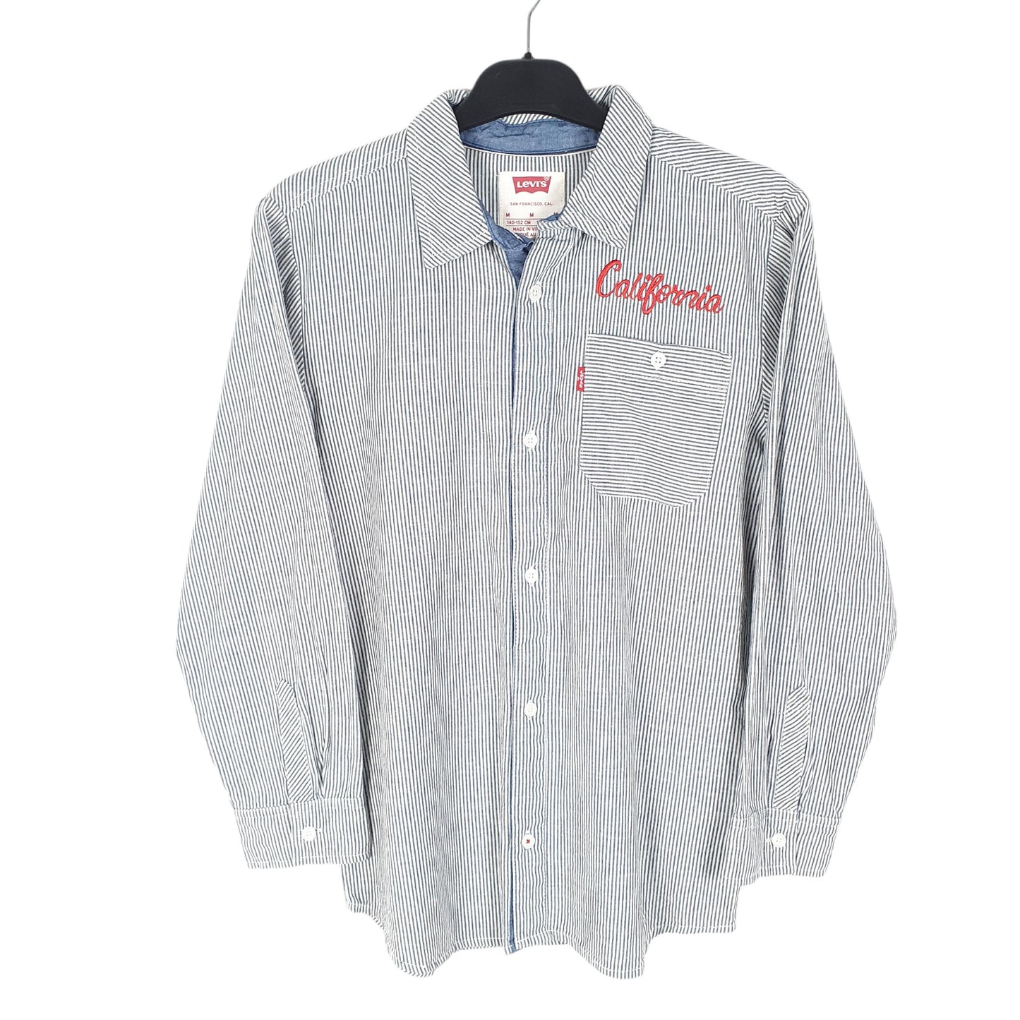 Womens Blue Levis Hickory Railroad California Spellout Mechanic Long Sleeve Shirt