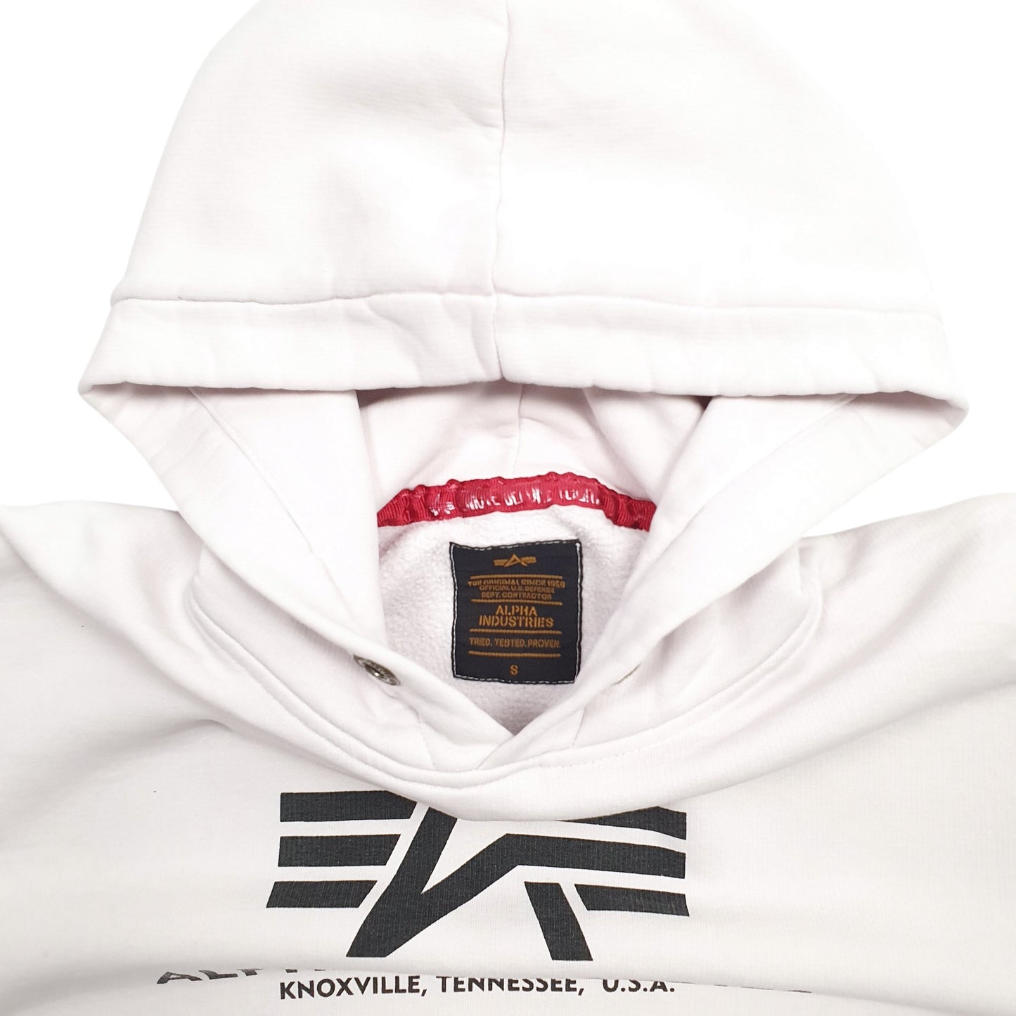 Womens White Alpha Industries Spellout Hoodie Jumper