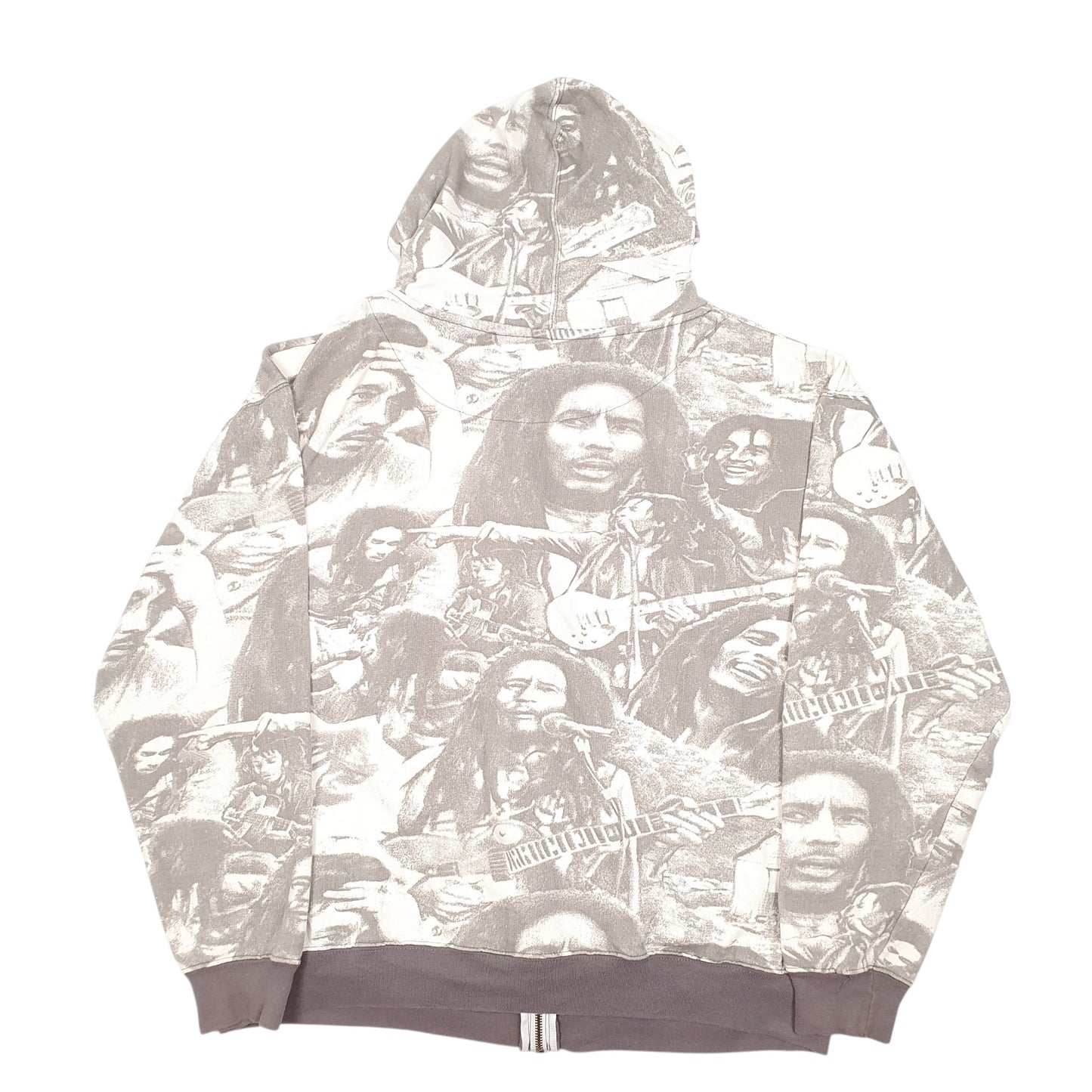 Mens Cream Zion Rootswear Hoodie Bob Marley Jamaica Print Full Zip Jumper