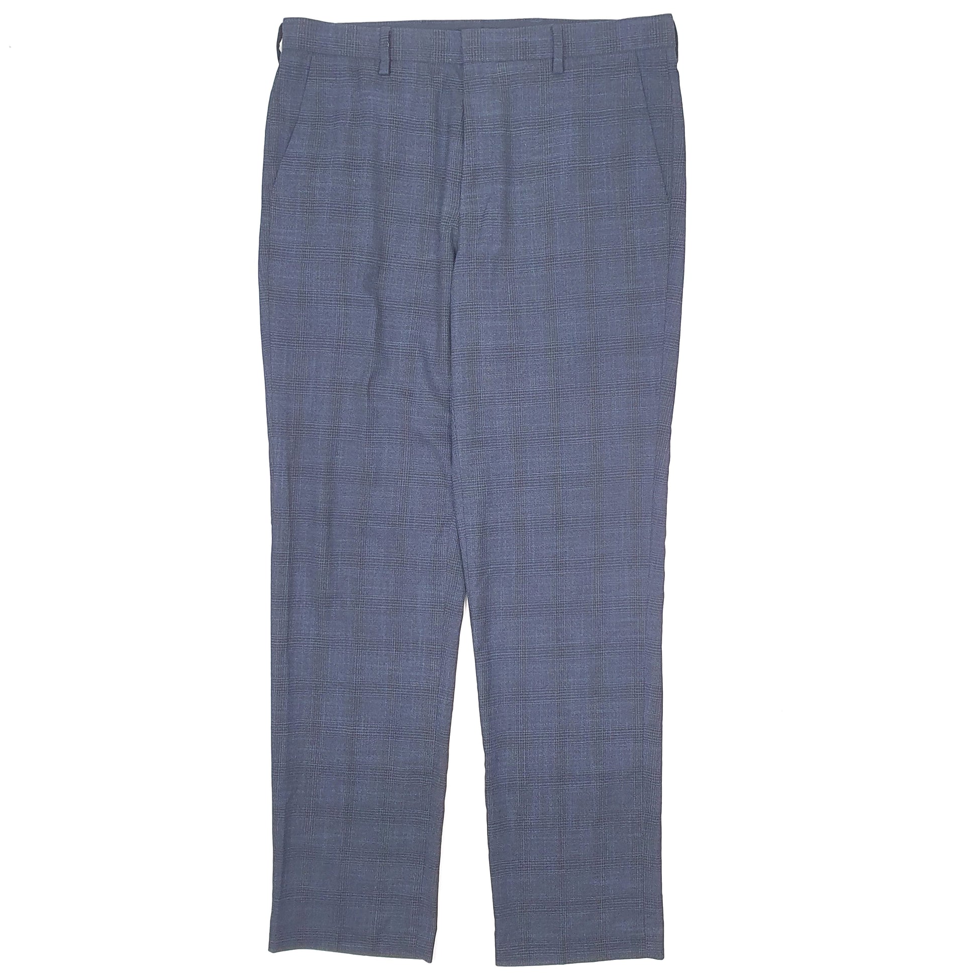 Mens Navy M&S Check Formal Trousers
