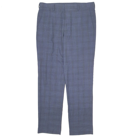 Mens Navy M&S Check Formal Trousers
