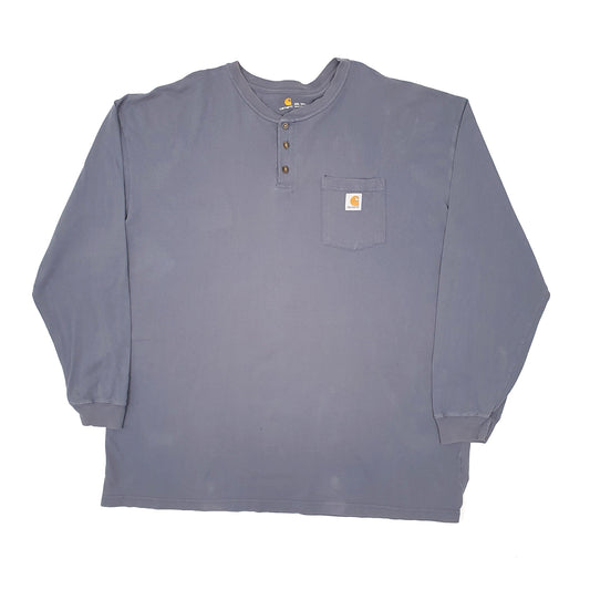 Mens Grey Carhartt Henley Long Sleeve T Shirt