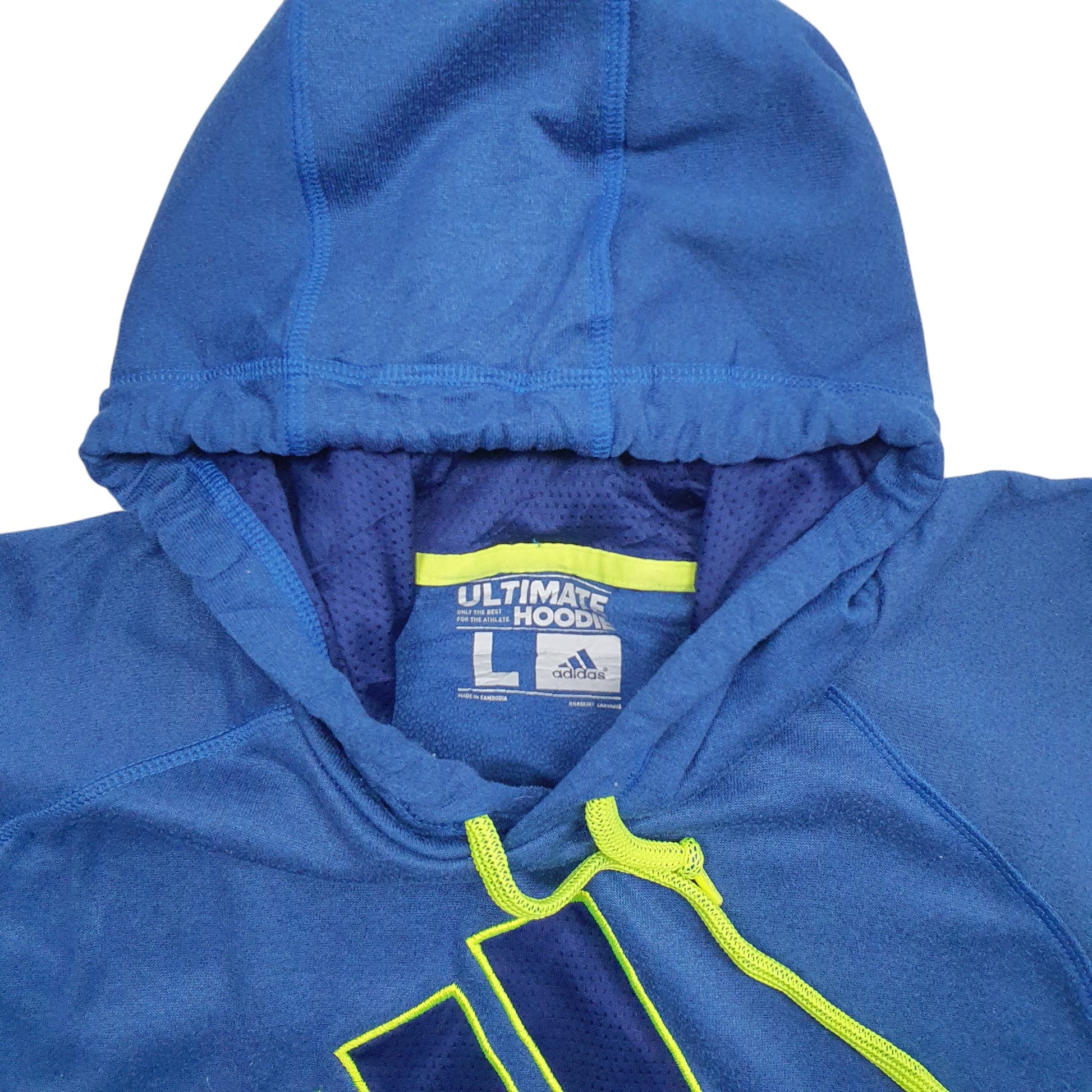 Mens Blue Adidas Spellout Climawarm Hoodie Jumper