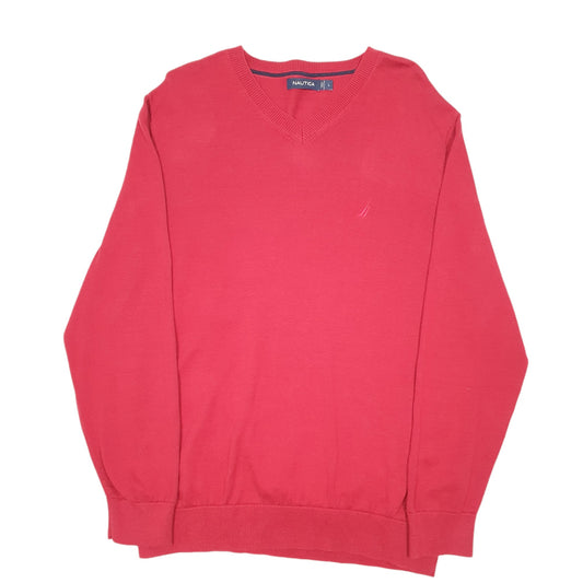 Mens Red Nautica Knit V Neck Jumper