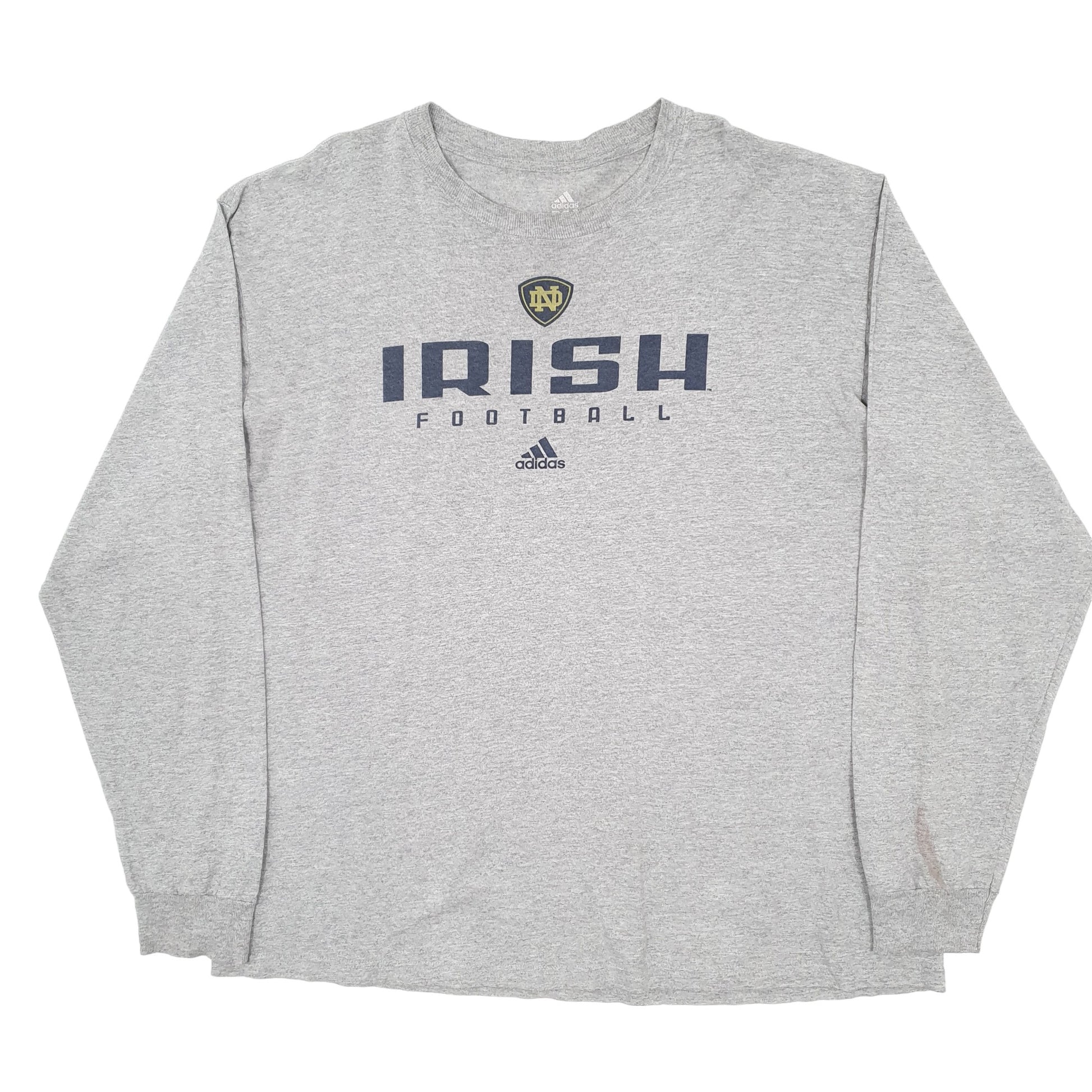 Mens Grey Adidas USA College Notre Dame Football Long Sleeve T Shirt